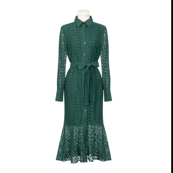 Emerald green lace shirt dress with mermaid skirt - Picture 3 of 7